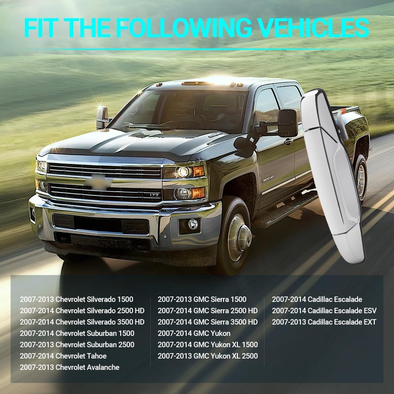 MNJWS Exterior Chrome Door Handle, Front Passenger Side, Compatible with 2007-2014 Chevy Silverado Suburban Tahoe GMC Sierra Yukon Cadillac Escalade, Replace 22738722 84053436 80545 - Image 2